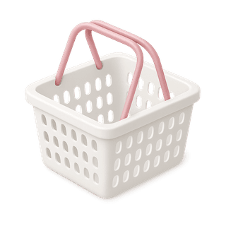 A plastic shopping basket with perforated holes and two curved handles