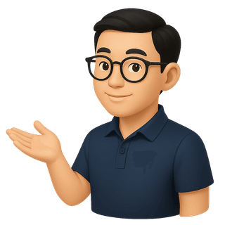 Asian Man with Glasses Presenting Gesture
