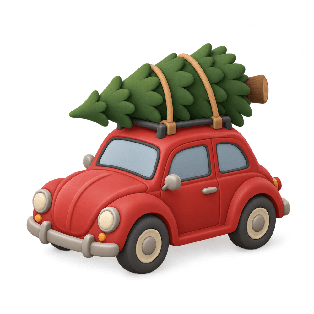 Car with Christmas Tree on Roof 3D icon