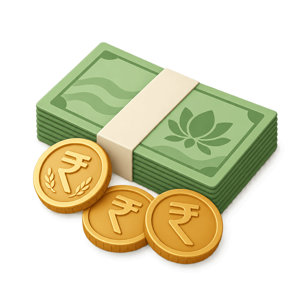 Indian Rupee Coins and Currency 3D icon